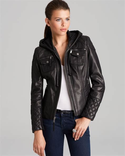 michael kors women's hooded leather jacket|Michael Kors asymmetrical leather jacket.